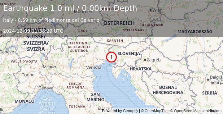 Earthquake NORTHERN ITALY (1.0 ml) (2024-12-09 11:38:29 UTC)