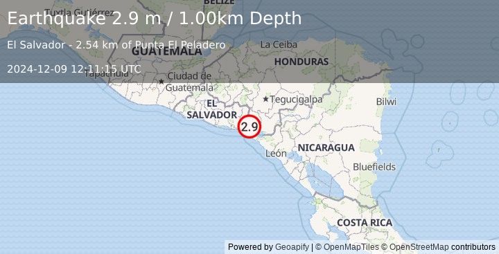 Earthquake GOLFO DE FONSECA, EL SALVADOR (2.9 m) (2024-12-09 12:11:15 UTC)