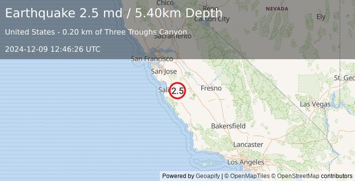 Earthquake CENTRAL CALIFORNIA (2.5 md) (2024-12-09 12:46:26 UTC)