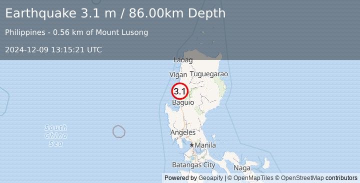 Earthquake LUZON, PHILIPPINES (3.1 m) (2024-12-09 13:15:21 UTC)