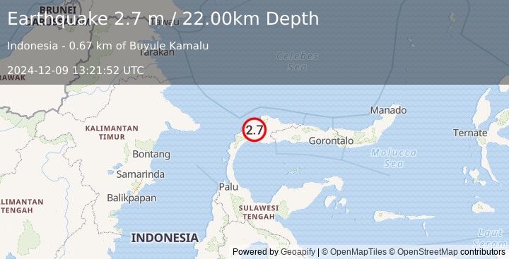 Earthquake MINAHASA, SULAWESI, INDONESIA (2.7 m) (2024-12-09 13:21:52 UTC)