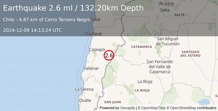 Earthquake ATACAMA, CHILE (2.6 ml) (2024-12-09 14:13:24 UTC)