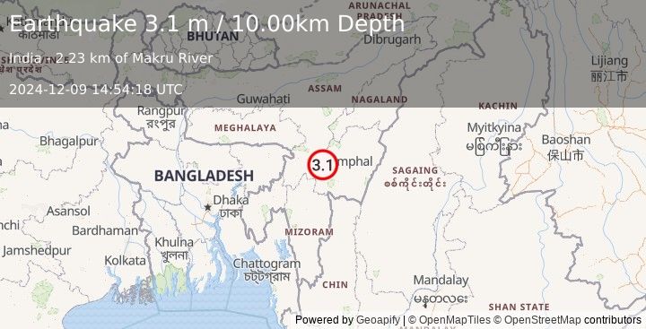 Earthquake MANIPUR, INDIA REGION (3.1 m) (2024-12-09 14:54:18 UTC)