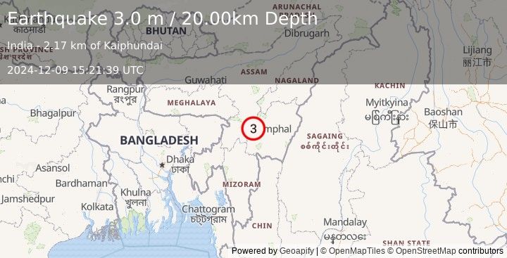 Earthquake MANIPUR, INDIA REGION (3.0 m) (2024-12-09 15:21:39 UTC)