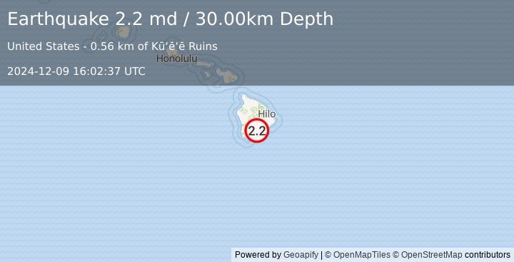 Earthquake ISLAND OF HAWAII, HAWAII (2.2 md) (2024-12-09 16:02:37 UTC)