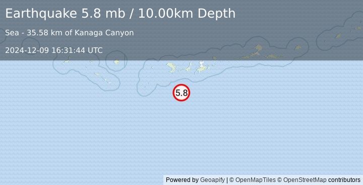 Earthquake ANDREANOF ISLANDS, ALEUTIAN IS. (5.8 mb) (2024-12-09 16:31:44 UTC)