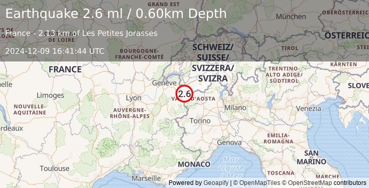 Earthquake NORTHERN ITALY (2.6 ml) (2024-12-09 16:41:44 UTC)