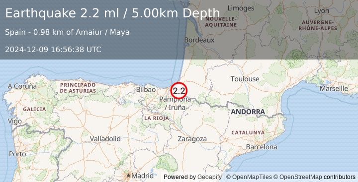 Earthquake PYRENEES (2.2 ml) (2024-12-09 16:56:38 UTC)