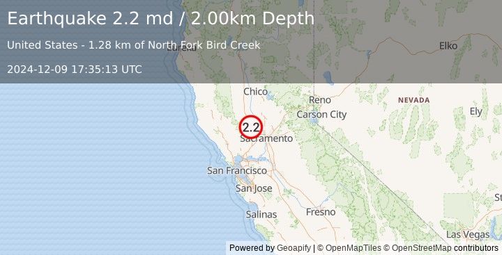 Earthquake NORTHERN CALIFORNIA (2.2 md) (2024-12-09 17:35:13 UTC)