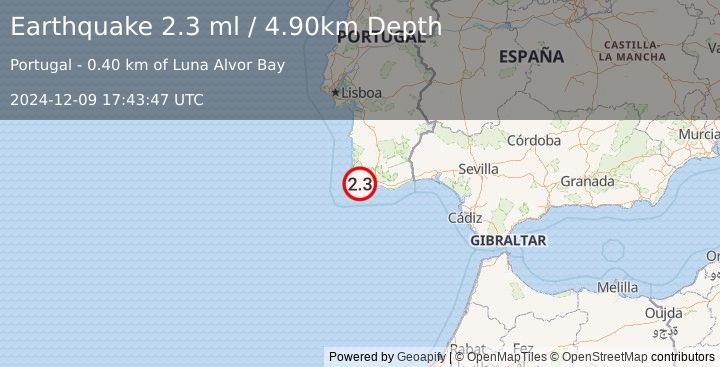 Earthquake PORTUGAL (2.3 ml) (2024-12-09 17:43:47 UTC)