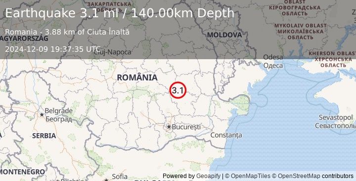 Earthquake ROMANIA (3.1 ml) (2024-12-09 19:37:35 UTC)