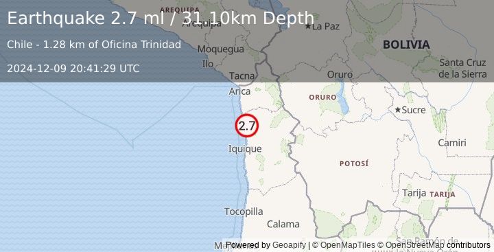 Earthquake TARAPACA, CHILE (2.7 ml) (2024-12-09 20:41:29 UTC)