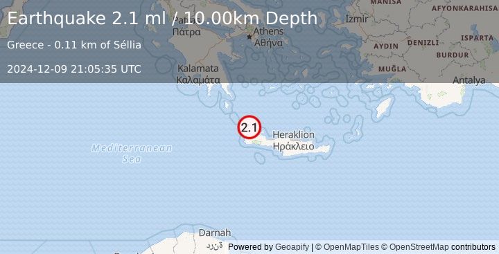 Earthquake CRETE, GREECE (2.1 ml) (2024-12-09 21:05:35 UTC)