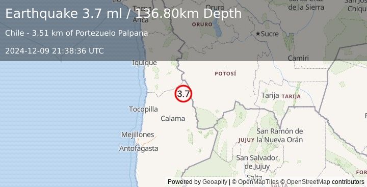 Earthquake ANTOFAGASTA, CHILE (3.7 ml) (2024-12-09 21:38:36 UTC)