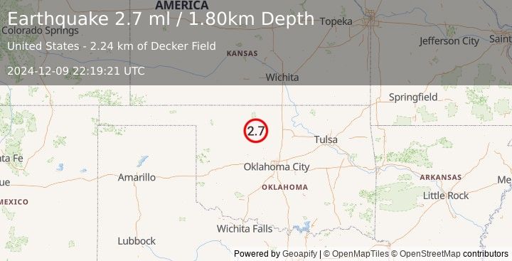 Earthquake OKLAHOMA (2.7 ml) (2024-12-09 22:19:21 UTC)