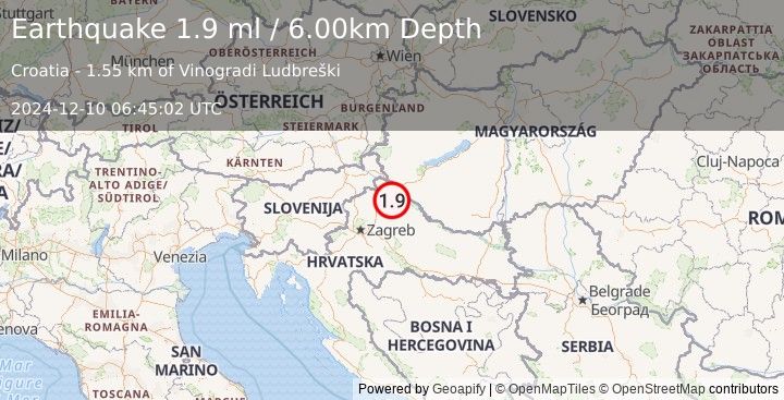 Earthquake CROATIA (1.9 ml) (2024-12-10 06:45:02 UTC)