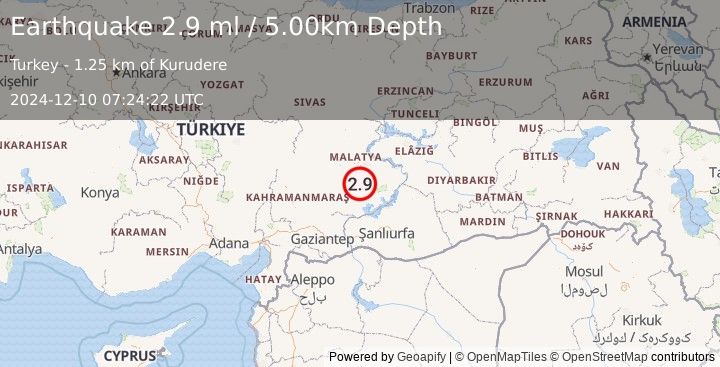 Earthquake EASTERN TURKEY (3.0 ml) (2024-12-10 07:24:21 UTC)