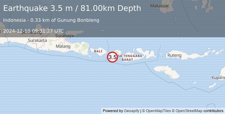 Earthquake LOMBOK REGION, INDONESIA (3.5 m) (2024-12-10 09:31:27 UTC)