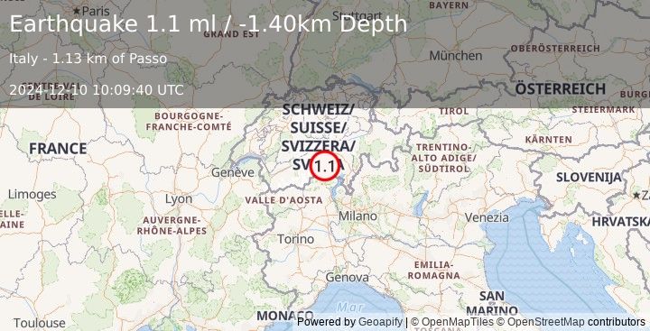 Earthquake NORTHERN ITALY (1.1 ml) (2024-12-10 10:09:40 UTC)