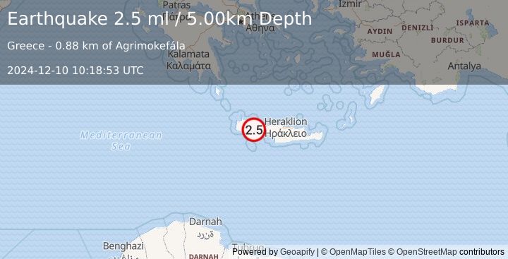 Earthquake CRETE, GREECE (2.5 ml) (2024-12-10 10:18:53 UTC)