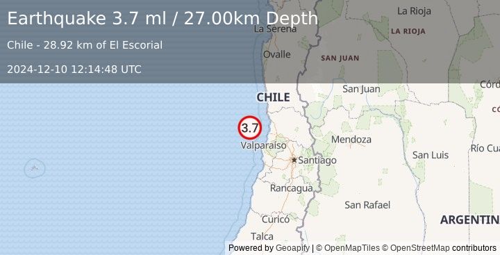 Earthquake OFFSHORE VALPARAISO, CHILE (3.6 ml) (2024-12-10 12:14:49 UTC)