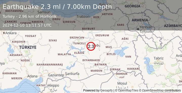 Earthquake EASTERN TURKEY (2.2 ml) (2024-12-10 13:11:56 UTC)