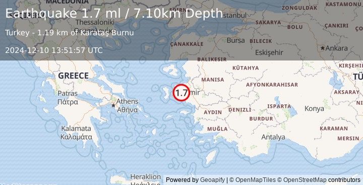 Earthquake NEAR THE COAST OF WESTERN TURKEY (1.7 ml) (2024-12-10 13:51:57 UTC)