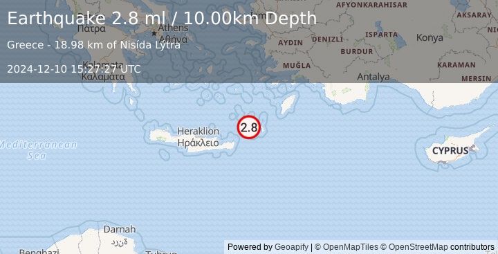 Earthquake CRETE, GREECE (2.8 ml) (2024-12-10 15:27:27 UTC)