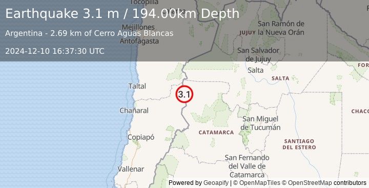 Earthquake CATAMARCA, ARGENTINA (3.1 m) (2024-12-10 16:37:30 UTC)