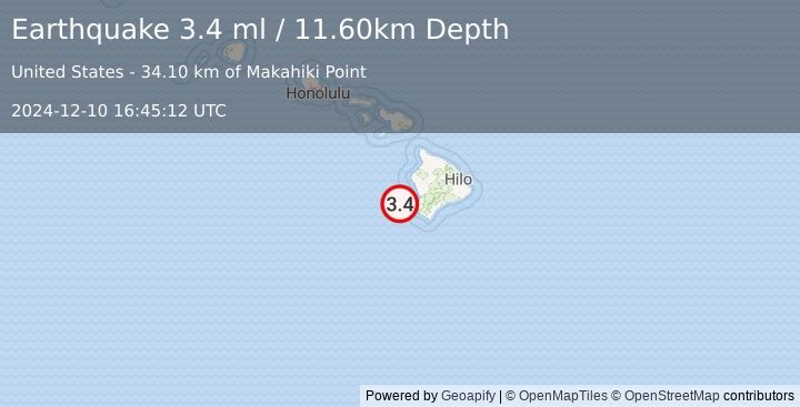 Earthquake HAWAII REGION, HAWAII (3.4 ml) (2024-12-10 16:45:12 UTC)