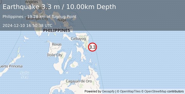 Earthquake SAMAR, PHILIPPINES (3.3 m) (2024-12-10 16:50:38 UTC)