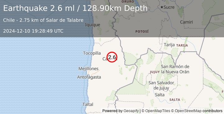 Earthquake ANTOFAGASTA, CHILE (2.6 ml) (2024-12-10 19:28:49 UTC)