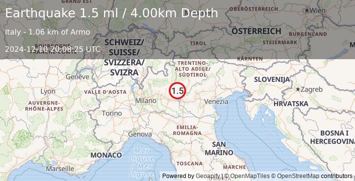 Earthquake NORTHERN ITALY (1.5 ml) (2024-12-10 20:08:25 UTC)