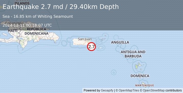 Earthquake PUERTO RICO REGION (2.7 md) (2024-12-11 00:18:07 UTC)