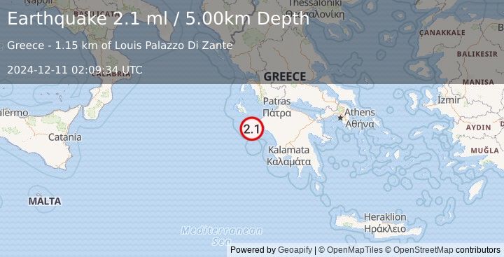 Earthquake IONIAN SEA (2.1 ml) (2024-12-11 02:09:34 UTC)