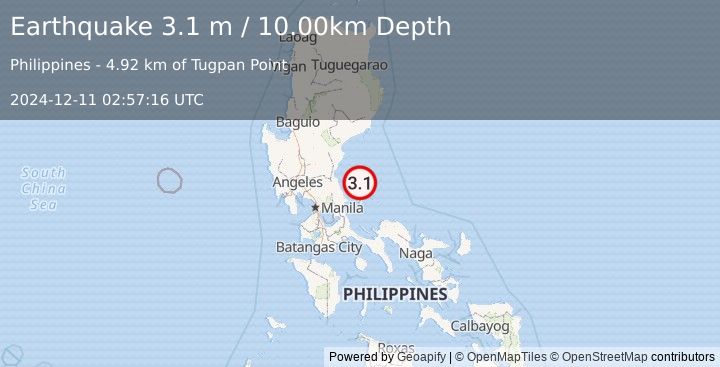 Earthquake LUZON, PHILIPPINES (3.1 m) (2024-12-11 02:57:16 UTC)