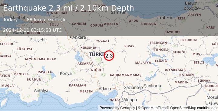 Earthquake CENTRAL TURKEY (2.1 ml) (2024-12-11 03:15:54 UTC)