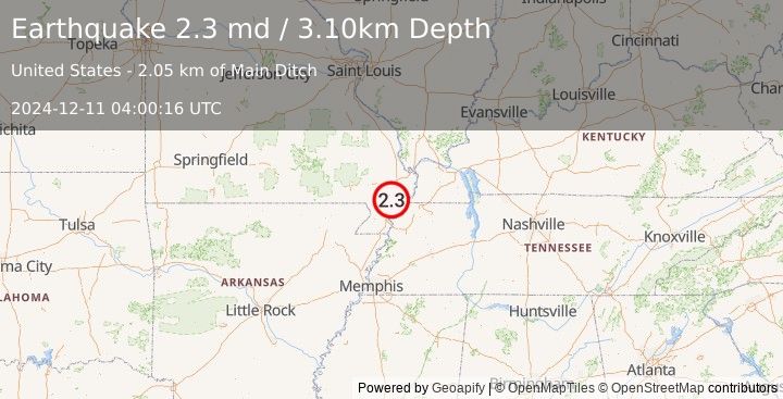 Earthquake SOUTHEASTERN MISSOURI (2.3 md) (2024-12-11 04:00:16 UTC)