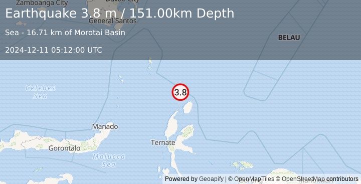 Earthquake HALMAHERA, INDONESIA (3.8 m) (2024-12-11 05:12:00 UTC)