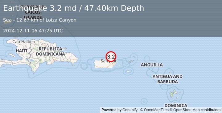 Earthquake PUERTO RICO REGION (3.2 md) (2024-12-11 06:47:25 UTC)