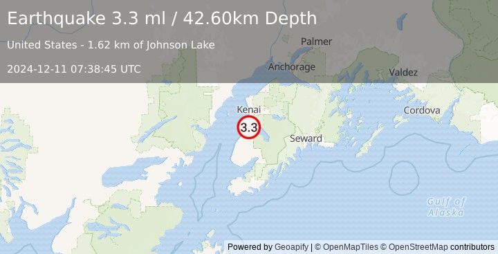 Earthquake KENAI PENINSULA, ALASKA (3.3 ml) (2024-12-11 07:38:45 UTC)