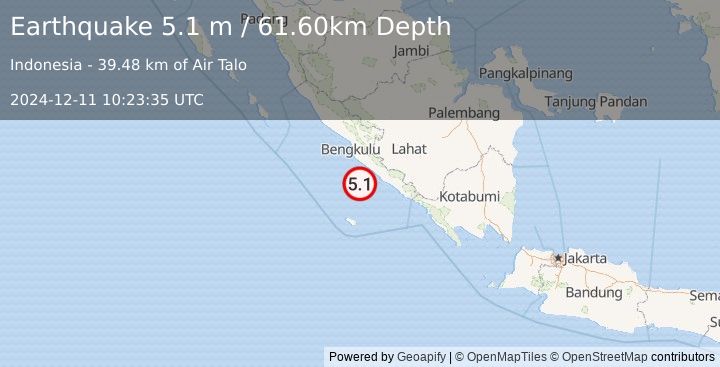 Earthquake SOUTHERN SUMATRA, INDONESIA (5.1 m) (2024-12-11 10:23:35 UTC)