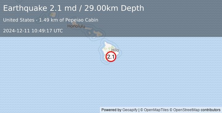 Earthquake ISLAND OF HAWAII, HAWAII (2.1 md) (2024-12-11 10:49:17 UTC)