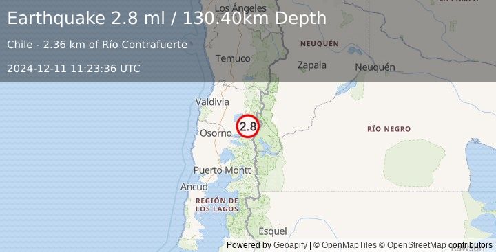 Earthquake LOS LAGOS, CHILE (2.8 ml) (2024-12-11 11:23:36 UTC)