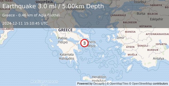 Earthquake GREECE (3.0 ml) (2024-12-11 15:10:45 UTC)