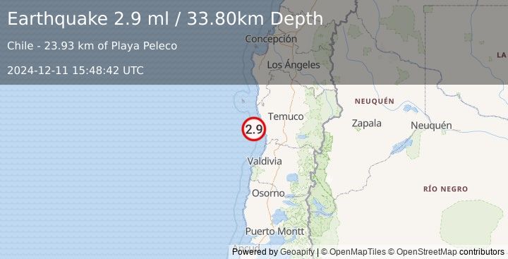 Earthquake OFFSHORE ARAUCANIA, CHILE (2.9 ml) (2024-12-11 15:48:42 UTC)