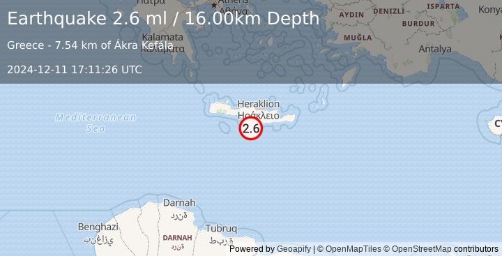 Earthquake CRETE, GREECE (2.6 ml) (2024-12-11 17:11:26 UTC)