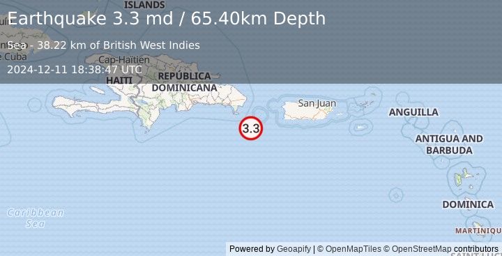 Earthquake DOMINICAN REPUBLIC REGION (3.3 md) (2024-12-11 18:38:47 UTC)