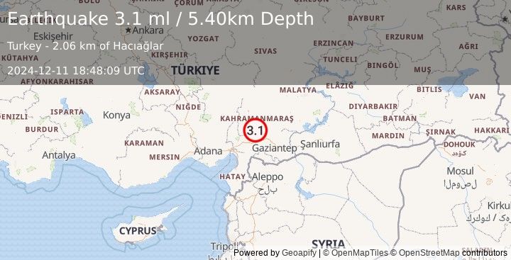 Earthquake CENTRAL TURKEY (3.1 ml) (2024-12-11 18:48:09 UTC)