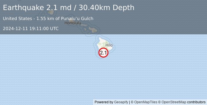 Earthquake ISLAND OF HAWAII, HAWAII (2.1 md) (2024-12-11 19:11:00 UTC)